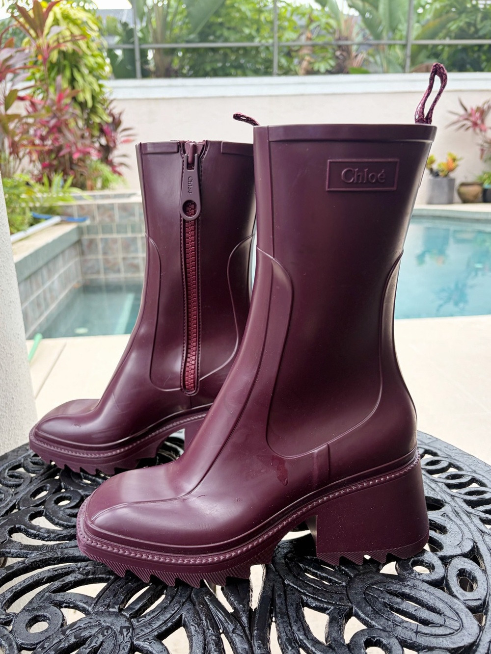 Chloé Betty Burgundy Heeled Rainboots